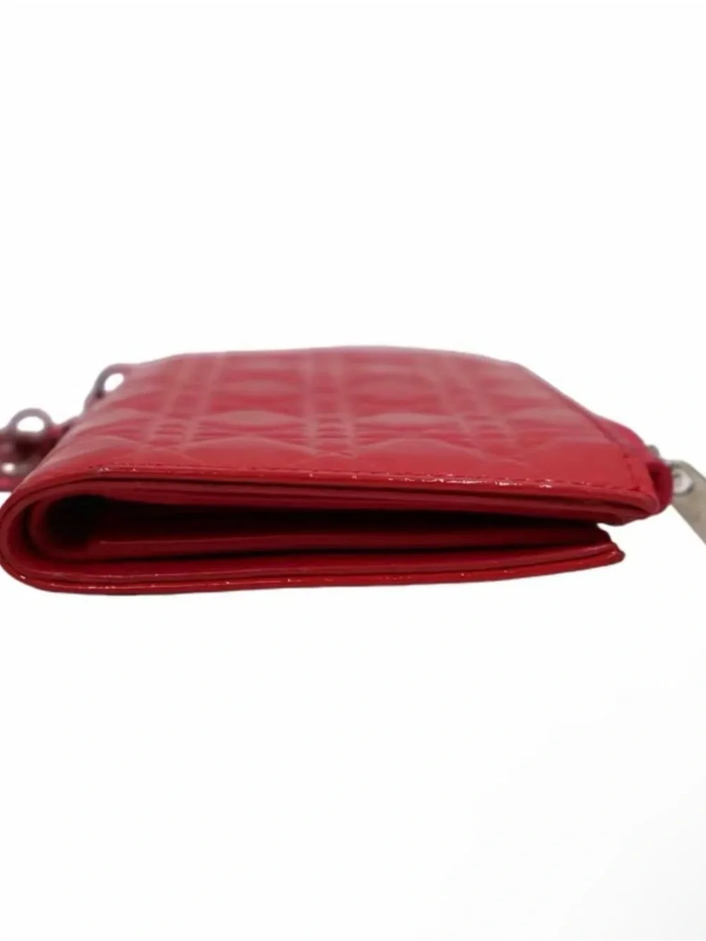 Pre-Owned Lady Dior Red Patent Leather Quilted Wallet with Charm & COA